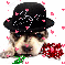Puppy wearing hat (glitter rose & floating hearts)- Joyce