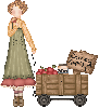 lady pulling wagon full of apples