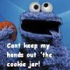 Cookie monster cant keep his hands out the cookie jar