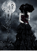goth girl in black in rain