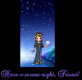 "Have a serene night, friend!" beautiful goddess with night sky and planets