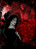 goth woman in red with raven