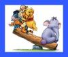 pooh bear and friends with heffalump sitting on log