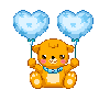 cute little bear with two blue heart balloons
