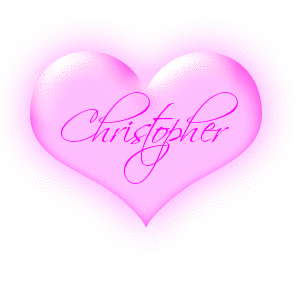 Christopher in a pink blinking heart