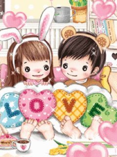 cute kawaii lil bunny girl & teddy boy lovers kissing