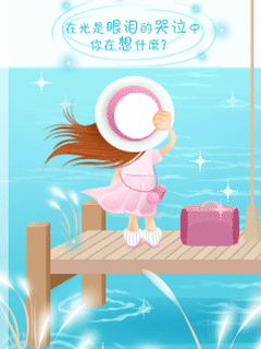 cute kawaii lil girl watching the sea