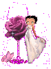 Betty Boop in long white dress with pink rose in glass